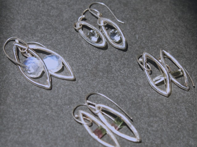 Moonstone, Watermelon Tourmarine, Quarts Earrings 
